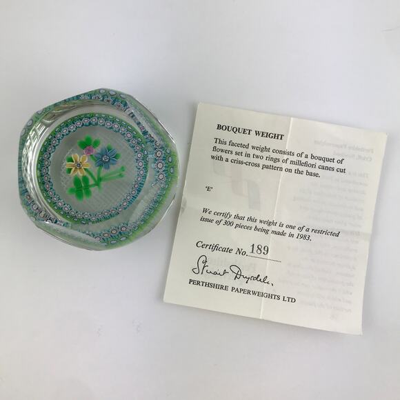 Perthshire 1983E Bouquet Lampwork Flowers Millefiori Faceted Paperweight Cert - Picture 2 of 16